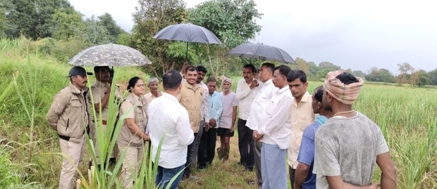 ಕಬ್ಬು ಬೆಳೆಗೆ ಹಾನಿ : ಅರಣ್ಯಾಧಿಕಾರಿಗಳೊಂದಿಗೆ ಪರಿಶೀಲನೆ ನಡೆಸಿದ ವಿಠ್ಠಲ ಹಲಗೇಕರ